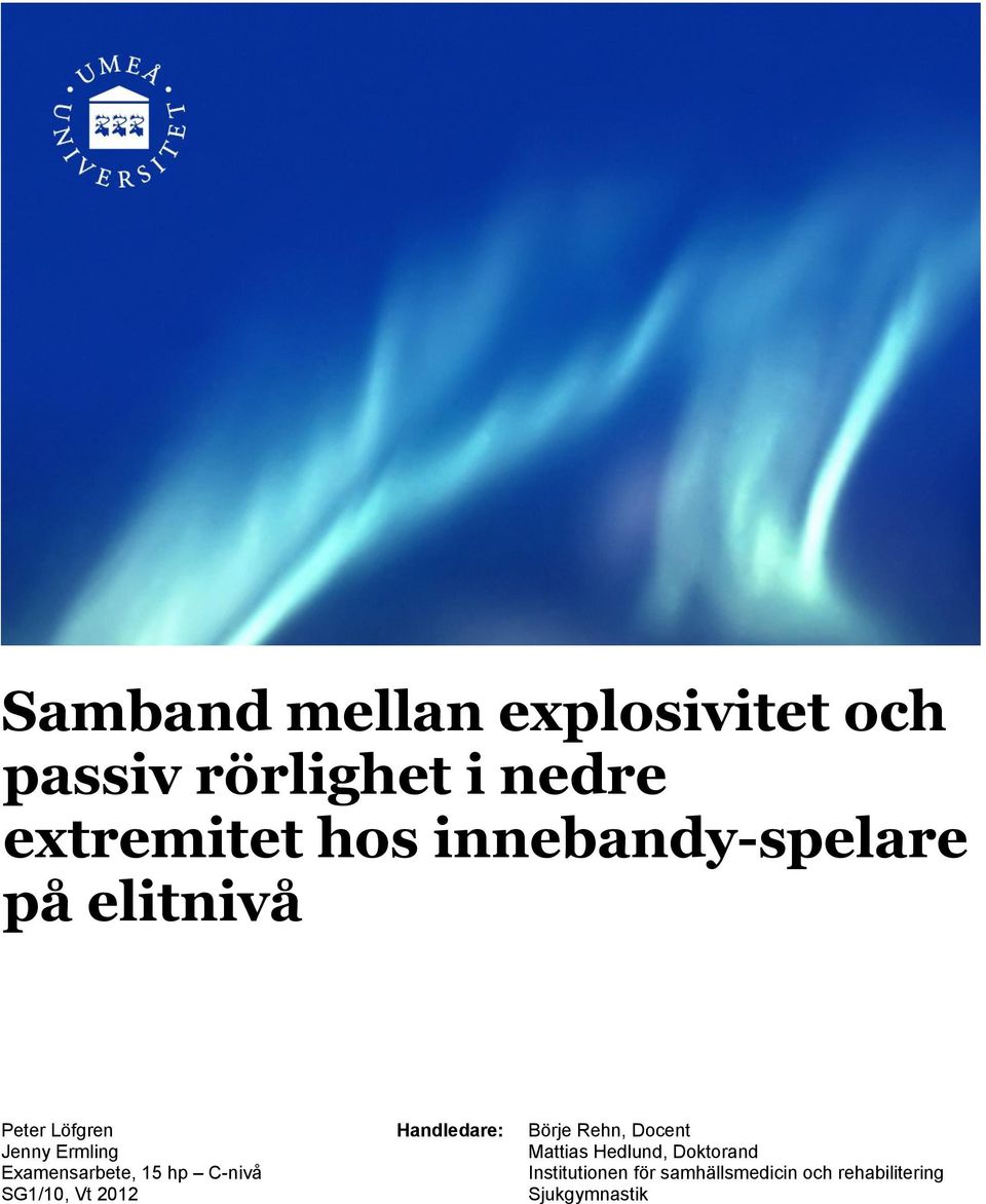 Jenny Ermling Mattias Hedlund, Doktorand Examensarbete, 15 hp C-nivå