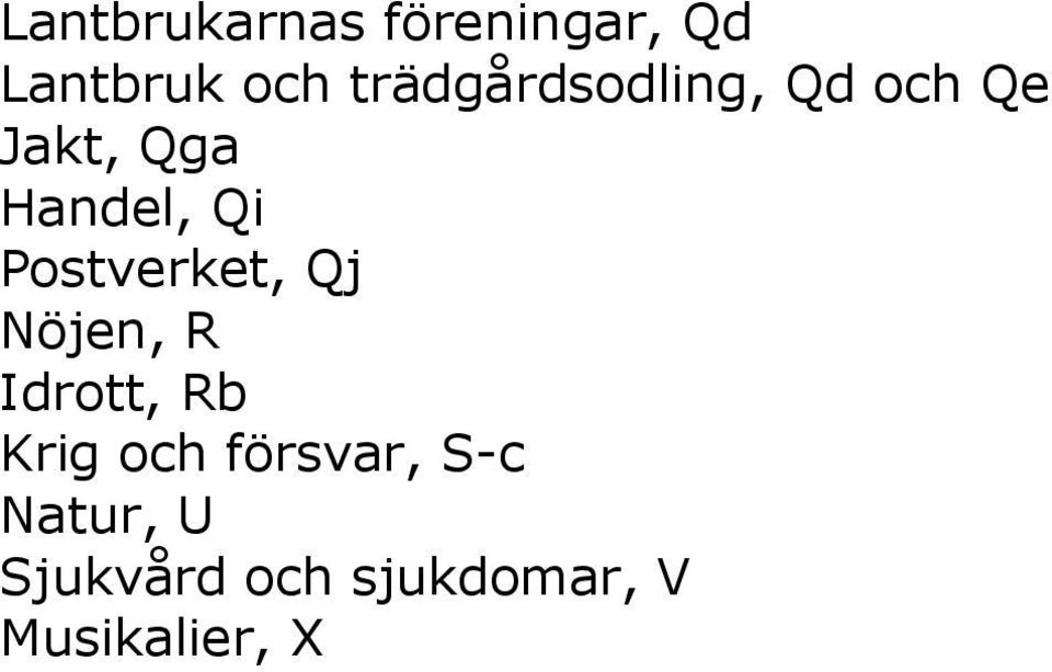Postverket, Qj Nöjen, R Idrott, Rb Krig och