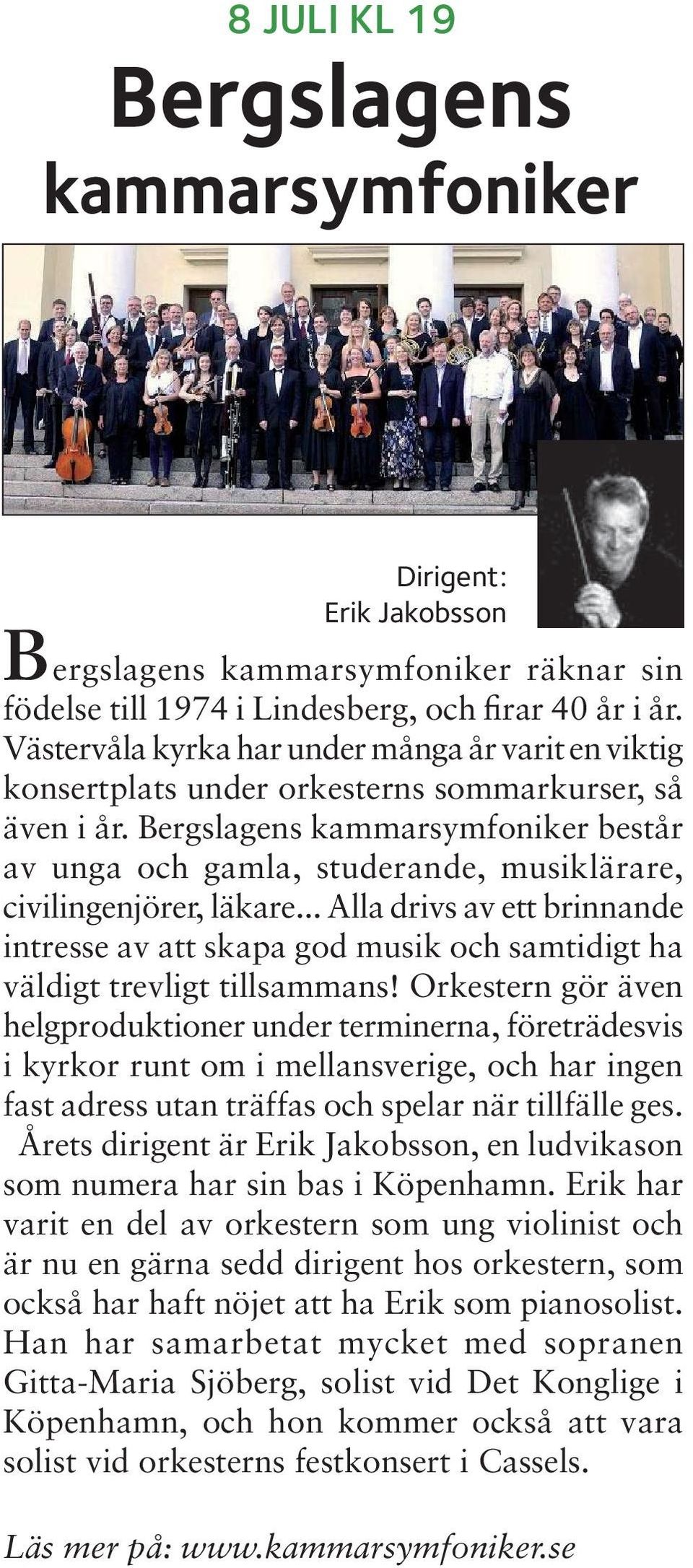 Bergslagens kammarsymfoniker består av unga och gamla, studerande, musiklärare, civilingenjörer, läkare.