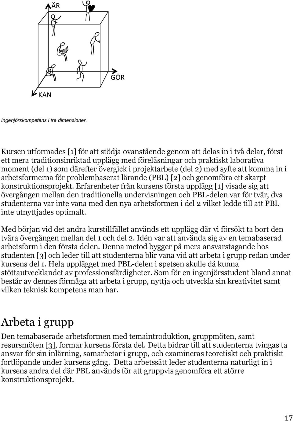 övergick i projektarbete (del 2) med syfte att komma in i arbetsformerna för problembaserat lärande (PBL) [2] och genomföra ett skarpt konstruktionsprojekt.