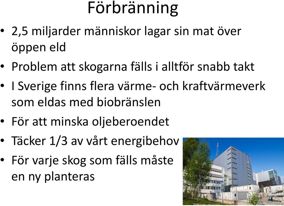 kraftvärmeverk som eldas med biobränslen För att minska oljeberoendet