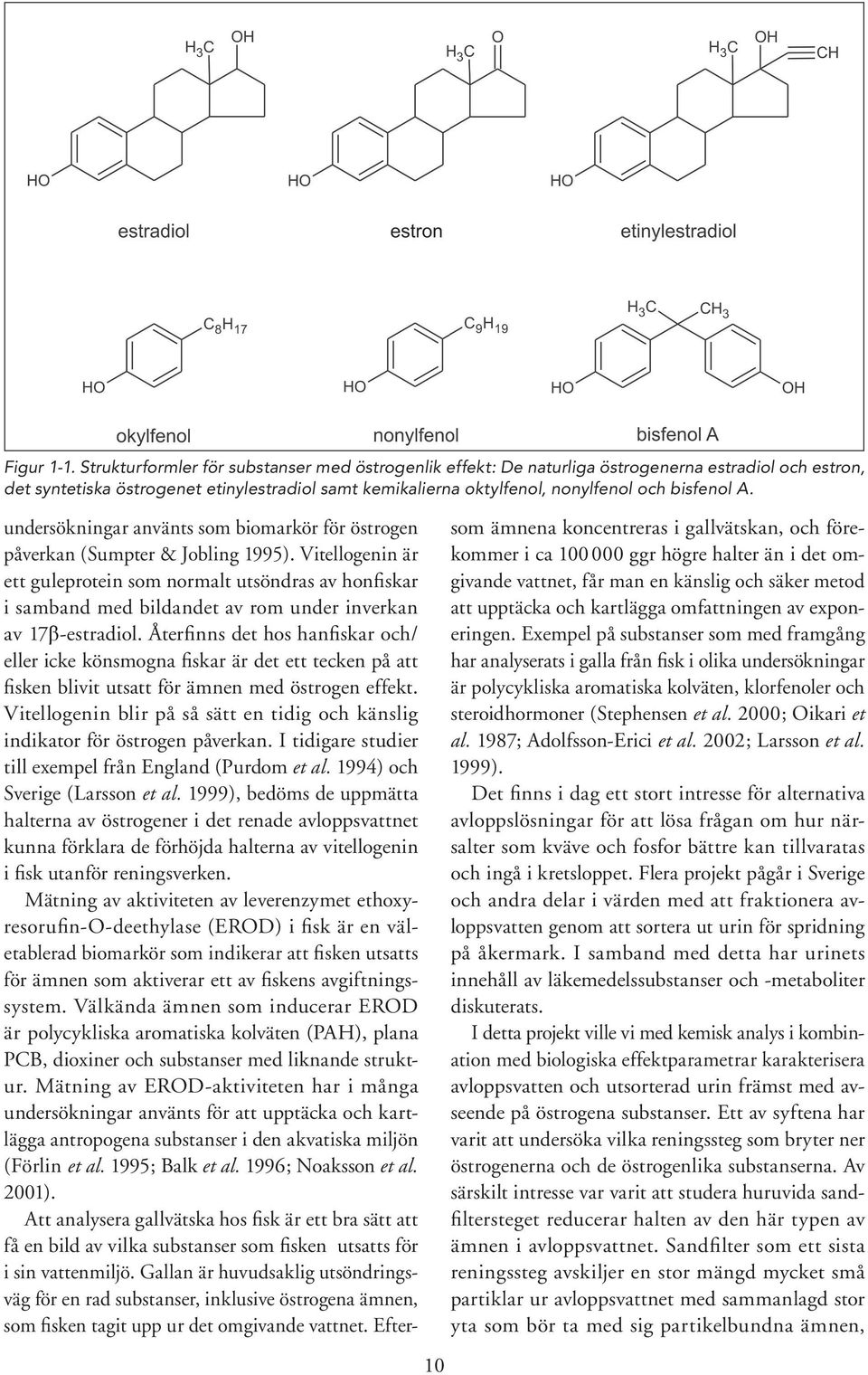 A. 10 undersökningar använts som biomarkör för östrogen påverkan (Sumpter & Jobling 1995).