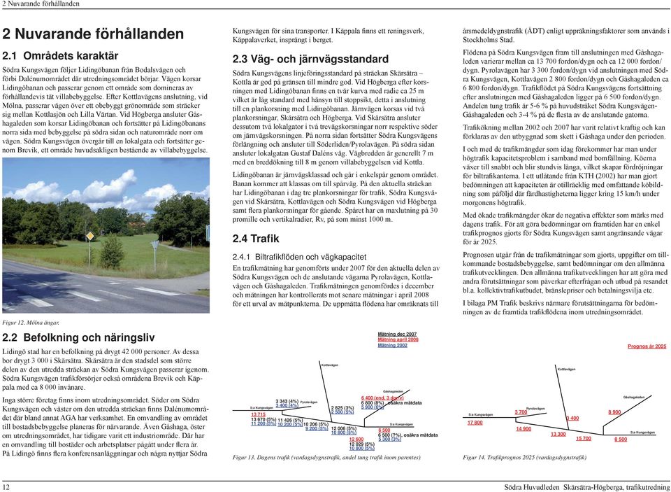 Efter Kottlavägens anslutning, vid Mölna, passerar vägen över ett obebyggt grönområde som sträcker sig mellan Kottlasjön och Lilla Värtan.