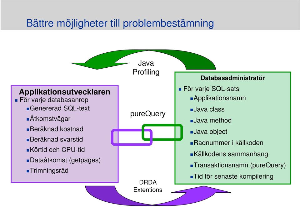 Profiling purequery DRDA Extentions Databasadministratör För varje SQL-sats Applikationsnamn Java class Java