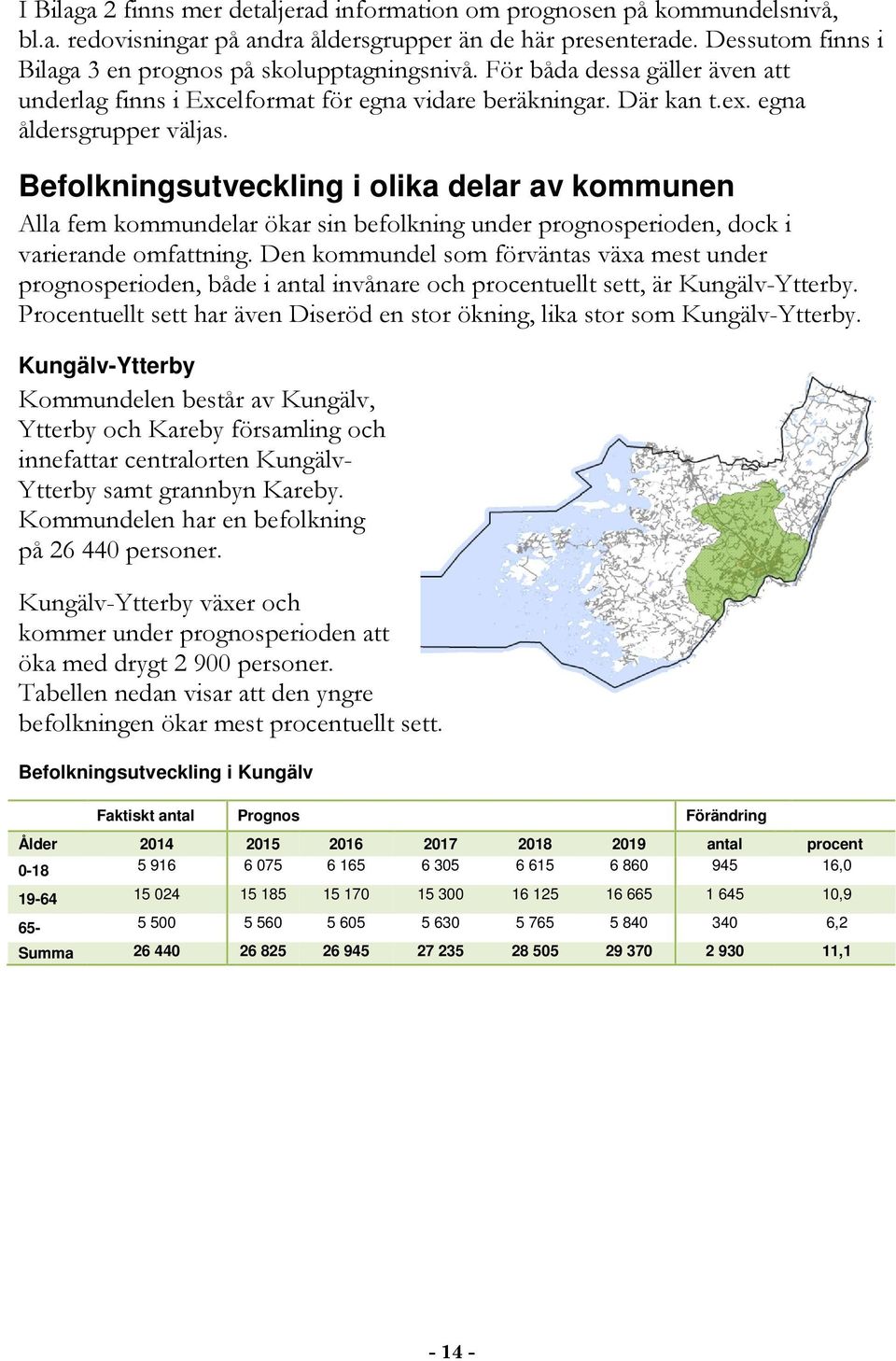 Befolkningsutveckling i olika delar av kommunen Alla fem kommundelar ökar sin befolkning under prognosperioden, dock i varierande omfattning.
