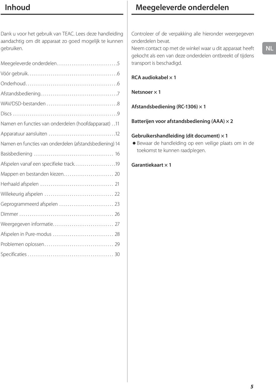 ..12 Namen en functies van onderdelen (afstandsbediening).14 Basisbediening... 16 Afspelen vanaf een specifieke track...19 Mappen en bestanden kiezen... 20 Herhaald afspelen... 21 Willekeurig afspelen.