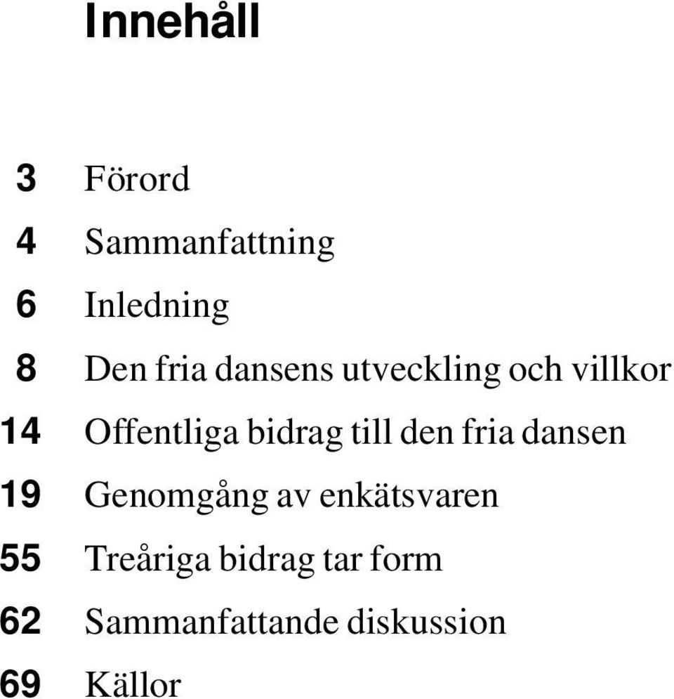 till den fria dansen 19 Genomgång av enkätsvaren 55