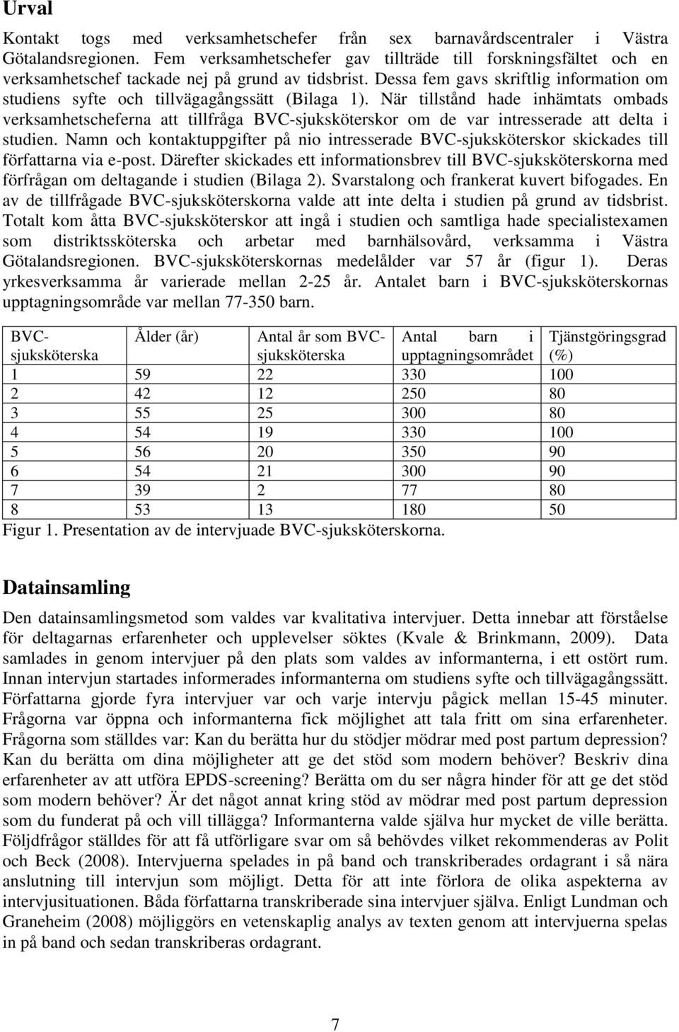 Dessa fem gavs skriftlig information om studiens syfte och tillvägagångssätt (Bilaga 1).