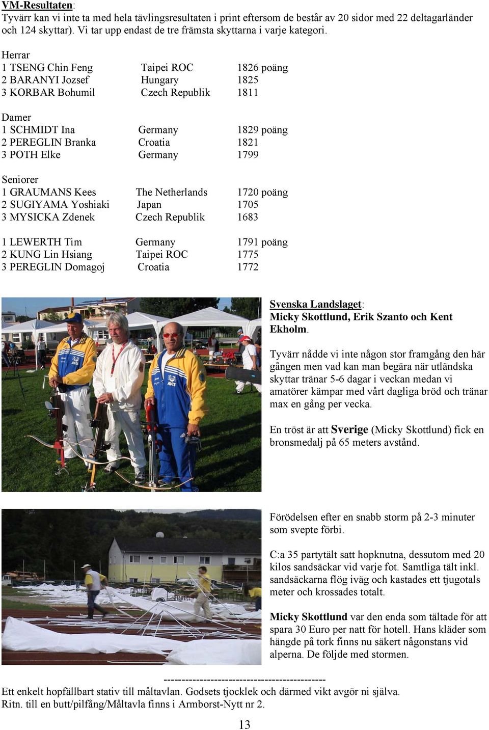 Herrar 1 TSENG Chin Feng Taipei ROC 1826 poäng 2 BARANYI Jozsef Hungary 1825 3 KORBAR Bohumil Czech Republik 1811 Damer 1 SCHMIDT Ina Germany 1829 poäng 2 PEREGLIN Branka Croatia 1821 3 POTH Elke