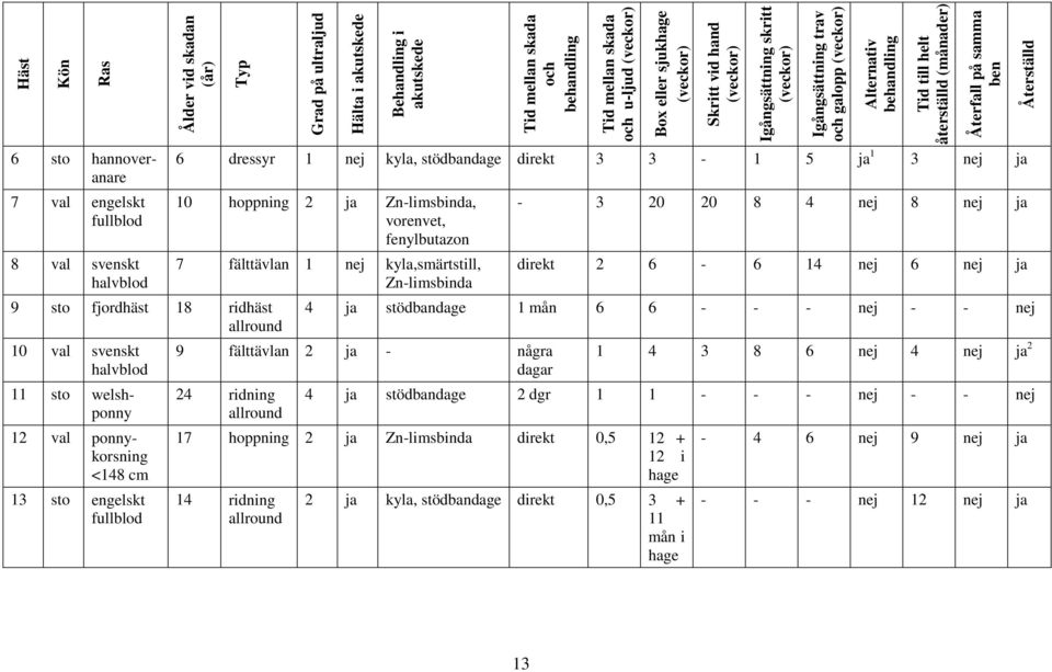 hannoveranare 7 val engelskt fullblod 8 val svenskt halvblod 9 sto fjordhäst 18 ridhäst allround 10 val svenskt halvblod 11 sto welshponny 12 val ponnykorsning <148 cm 13 sto engelskt fullblod 6