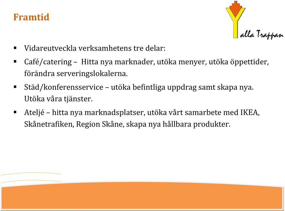 Städ/konferensservice utöka befintliga uppdrag samt skapa nya. Utöka våra tjänster.