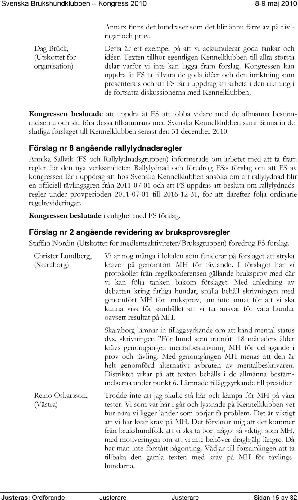 Kongressen kan uppdra åt FS ta tillvara de goda idéer och den inriktning som presenterats och att FS får i uppdrag att arbeta i den riktning i de fortsatta diskussionerna med Kennelklubben.
