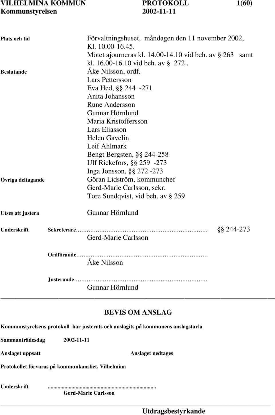 Lars Pettersson Eva Hed, 244-271 Anita Johansson Rune Andersson Gunnar Hörnlund Maria Kristoffersson Lars Eliasson Helen Gavelin Leif Ahlmark Bengt Bergsten, 244-258 Ulf Rickefors, 259-273 Inga