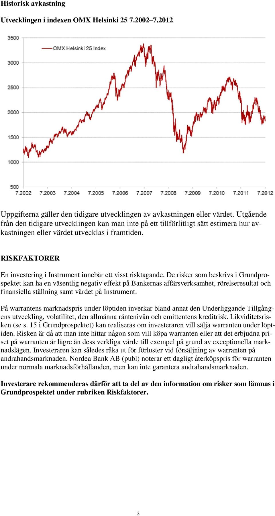 RISKFAKTORER En investering i Instrument innebär ett visst risktagande.