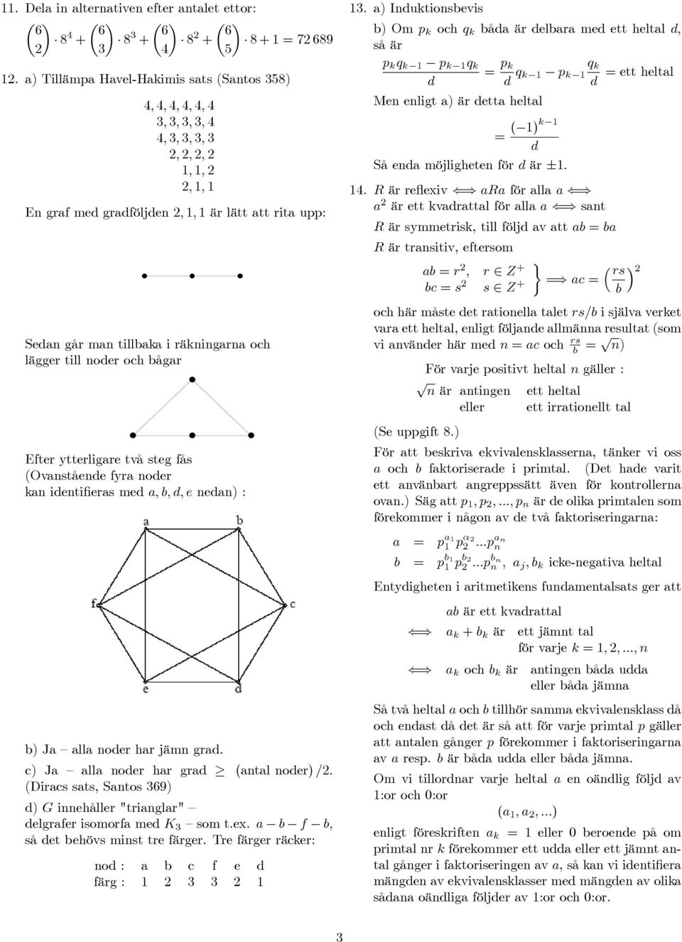 lägger till noder och bågar Efter ytterligare två steg fås (Ovanstående fyra noder kan identifieras med a, b, d, e nedan) : b) Ja alla noder har jämn grad. c) Ja allanoderhargrad (antal noder) /.
