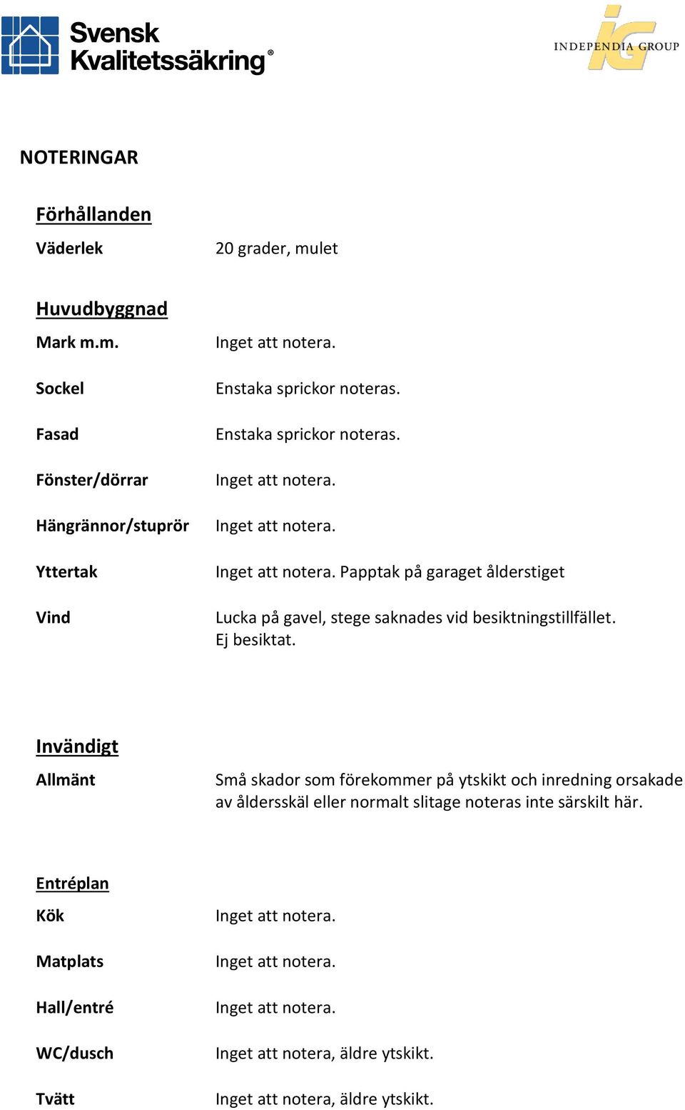 ... Papptak på garaget ålderstiget Lucka på gavel, stege saknades vid besiktningstillfället. Ej besiktat.