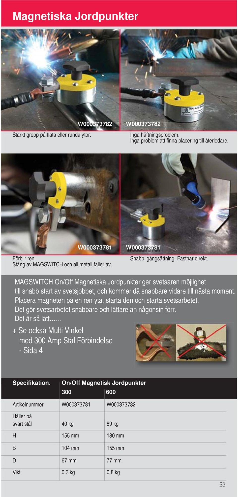 MAGSWITCH On/Off Magnetiska Jordpunkter ger svetsaren möjlighet till snabb start av svetsjobbet, och kommer då snabbare vidare till nästa moment.