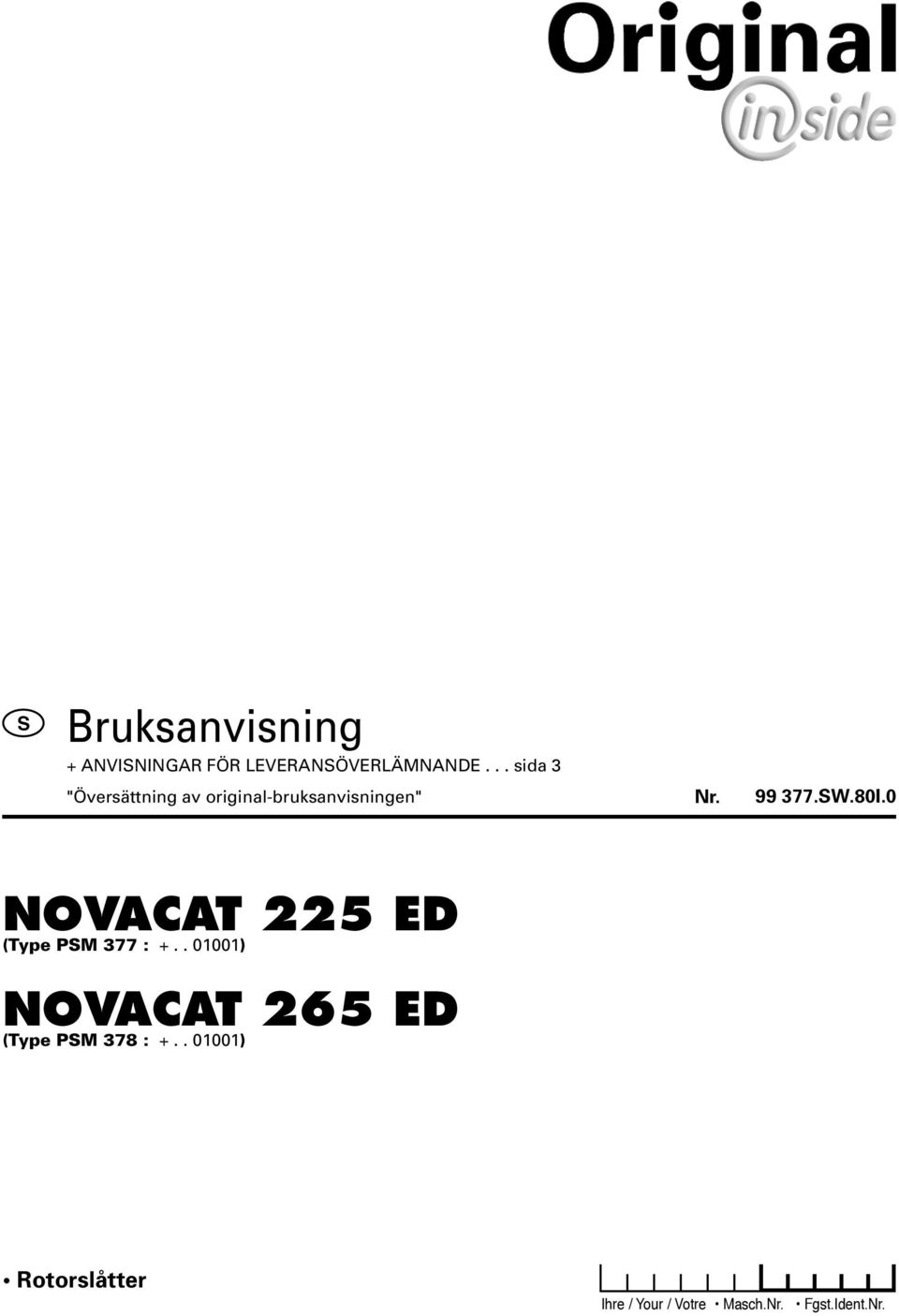. 01001) NOVACAT 265 ED (Type PM 378 :
