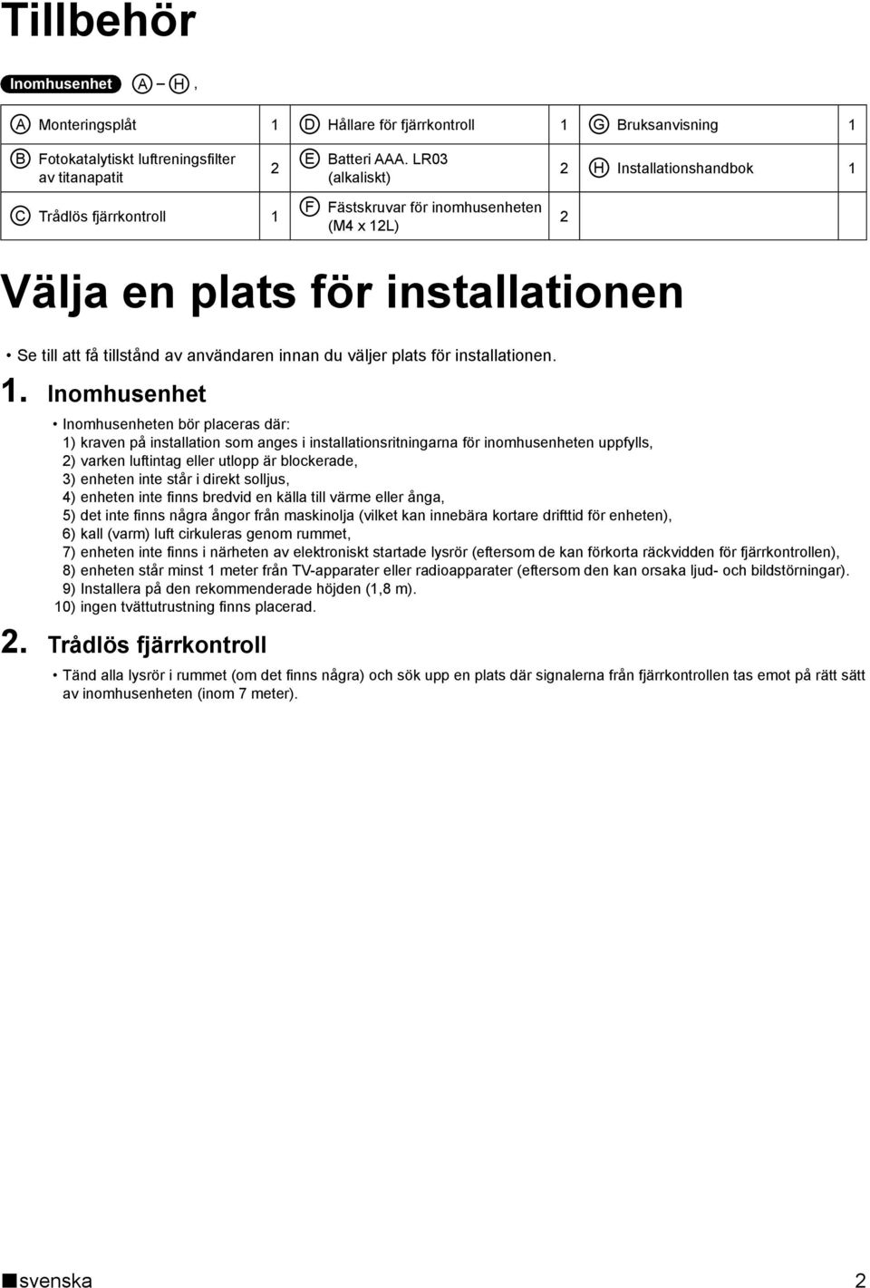 för installationen.