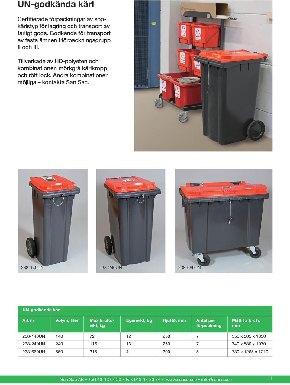 Tillverkade av HD-polyeten och kombinationen mörkgrå kärlkropp och rött lock. Andra kombinationer möjliga kontakta San Sac.