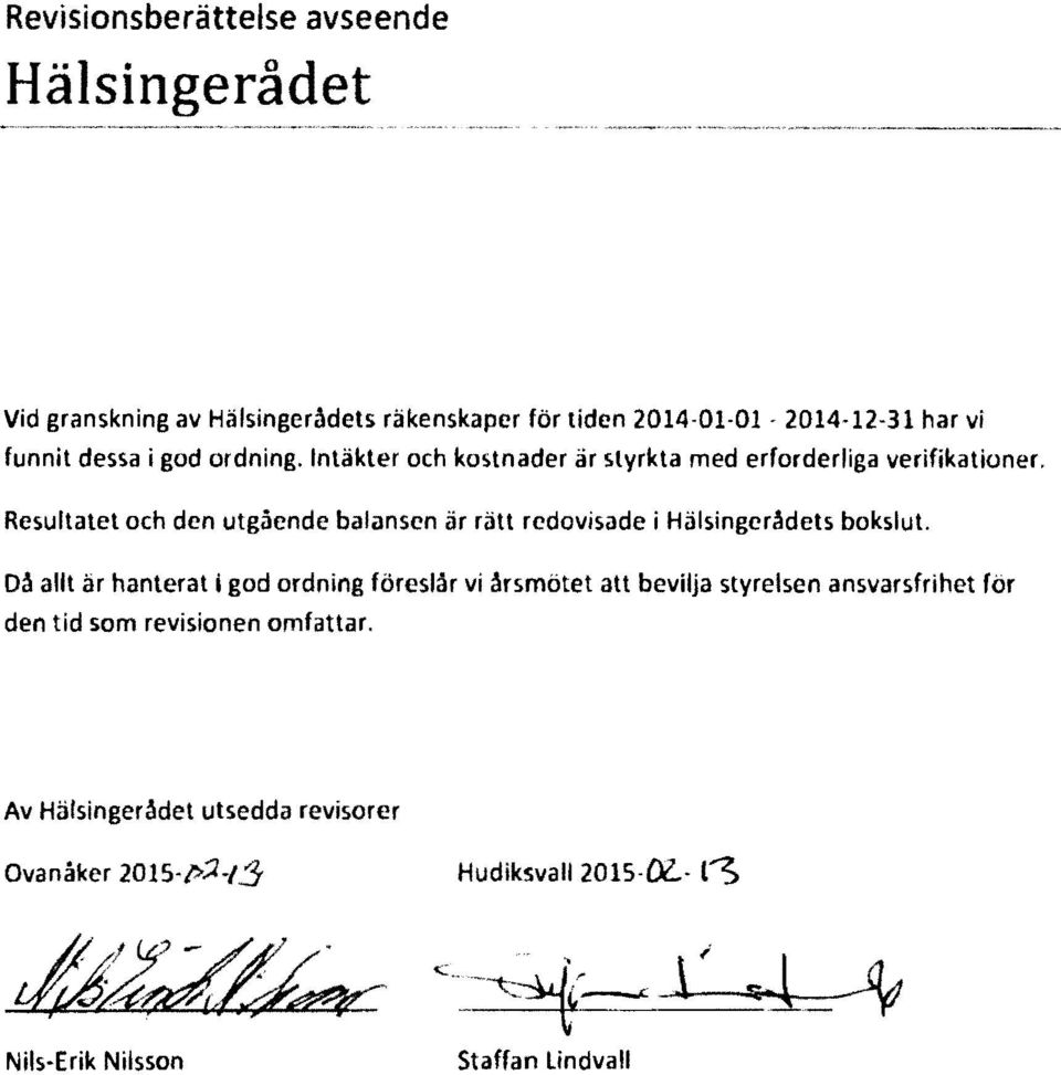 Resultatet och den utgående balansen är rätt redovisade j Hälsingerådets bokslut.