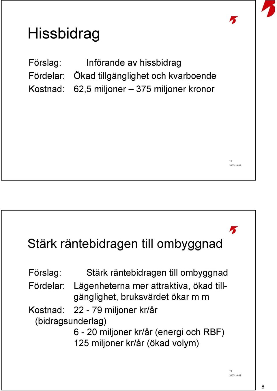 räntebidragen till ombyggnad Lägenheterna mer attraktiva, ökad tillgänglighet, bruksvärdet ökar m m