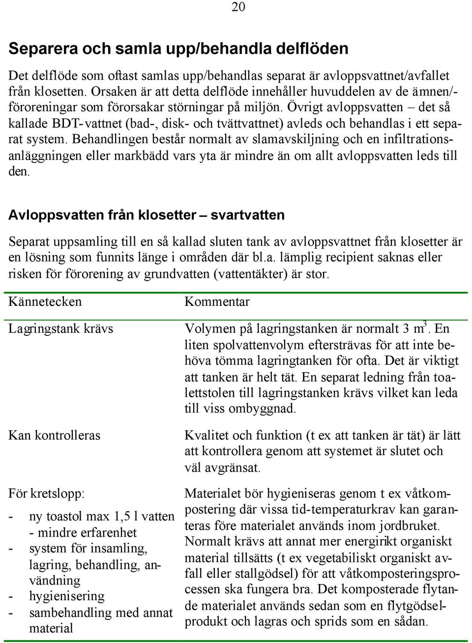 Övrigt avloppsvatten det så kallade BDT-vattnet (bad-, disk- och tvättvattnet) avleds och behandlas i ett separat system.