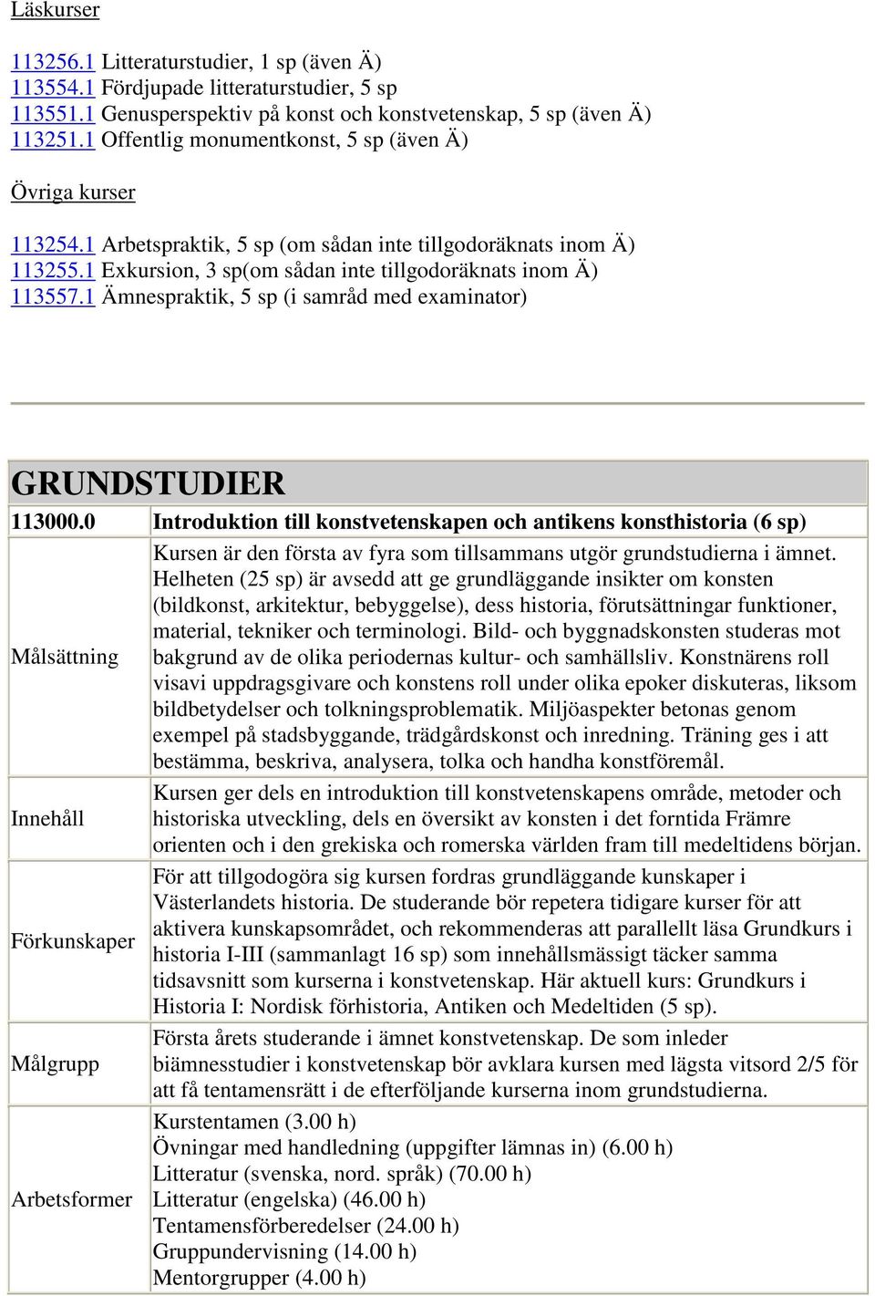 1 Ämnespraktik, 5 sp (i samråd med examinator) GRUNDSTUDIER 113000.