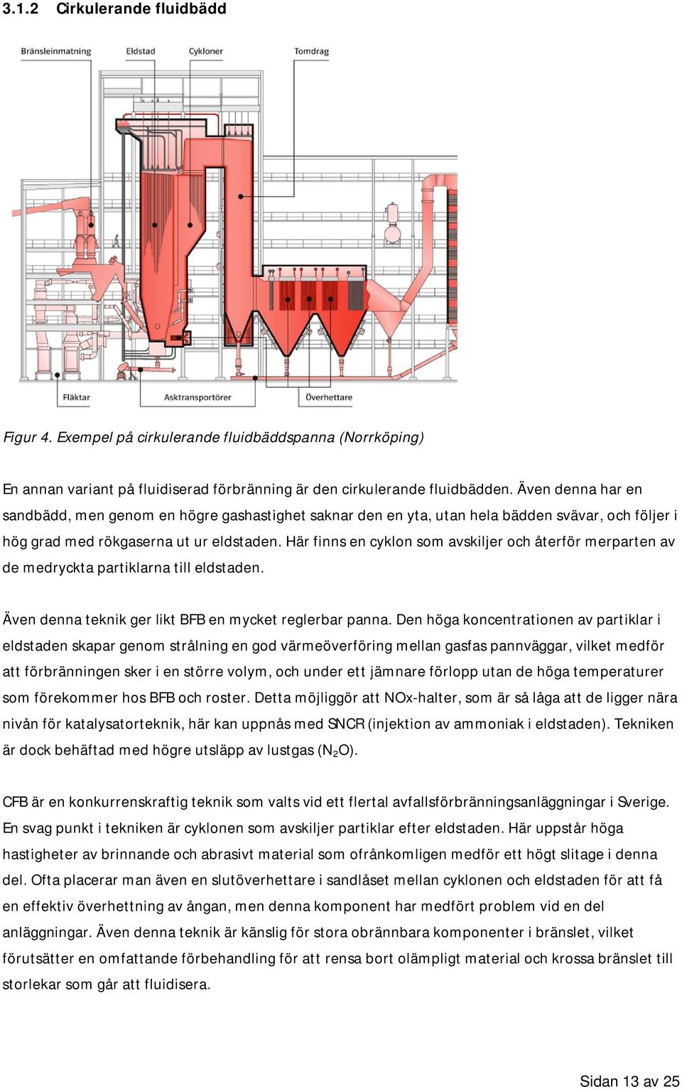 Här finns en cyklon som avskiljer och återför merparten av de medryckta partiklarna till eldstaden. Även denna teknik ger likt BFB en mycket reglerbar panna.