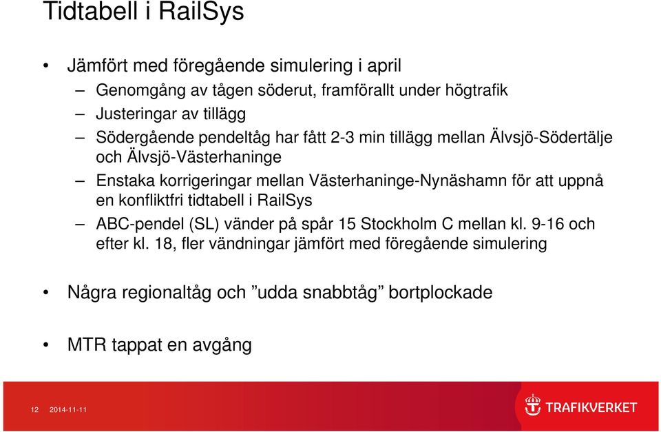 Västerhaninge-Nynäshamn för att uppnå en konfliktfri tidtabell i RailSys ABC-pendel (SL) vänder på spår 15 Stockholm C mellan kl.