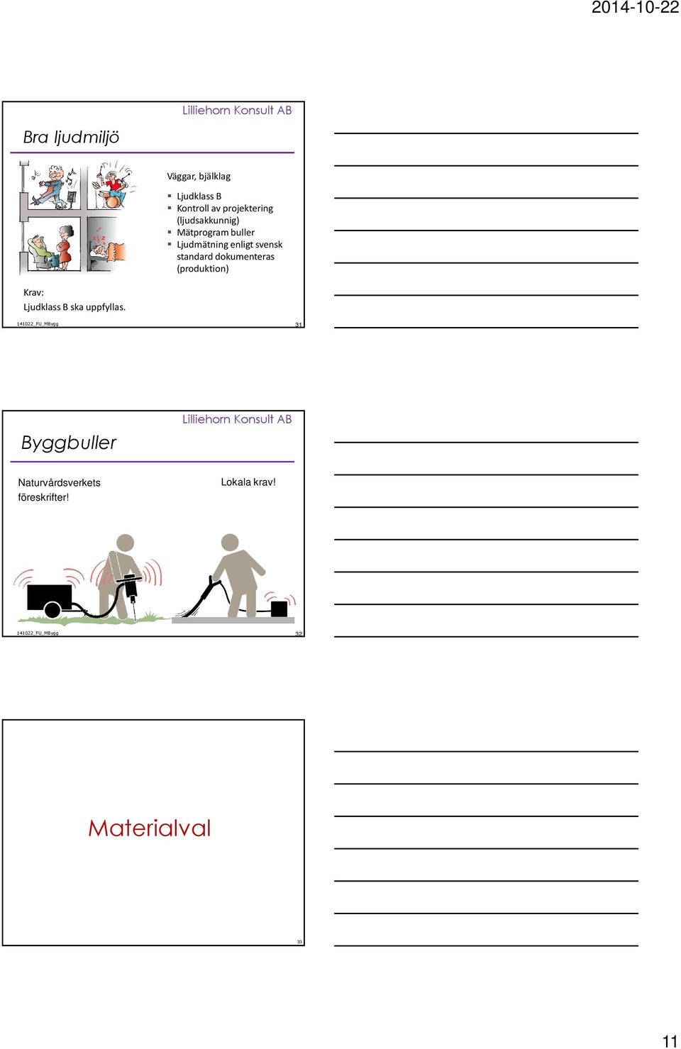 dokumenteras (produktion) Krav: Ljudklass B ska uppfyllas.
