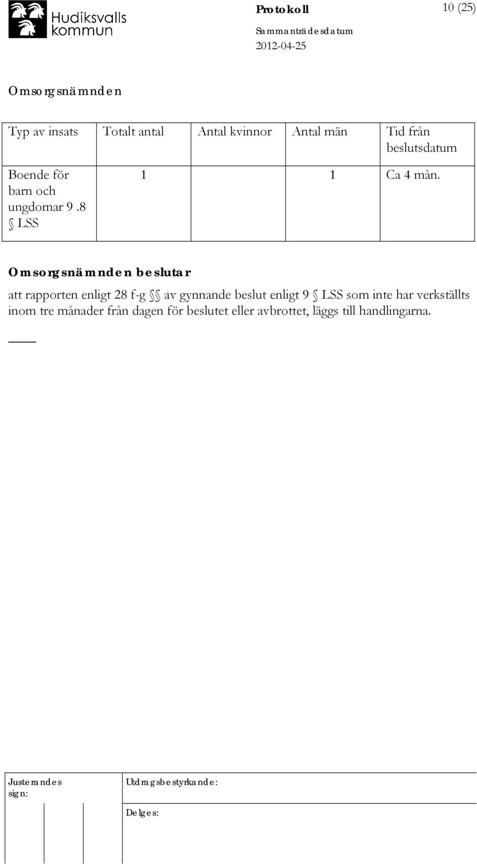 beslutar att rapporten enligt 28 f-g av gynnande beslut enligt 9 LSS som inte