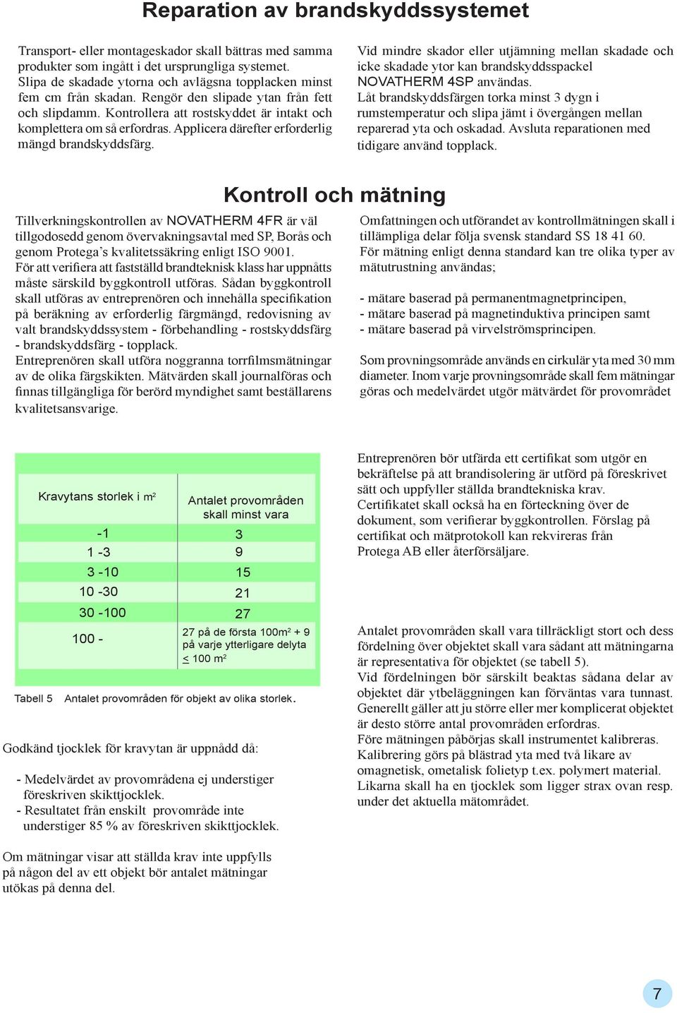 Applicera därefter erforderlig mängd brandskyddsfärg. Vid mindre skador eller utjämning mellan skadade och icke skadade ytor kan brandskyddsspackel NOVATHERM 4SP användas.