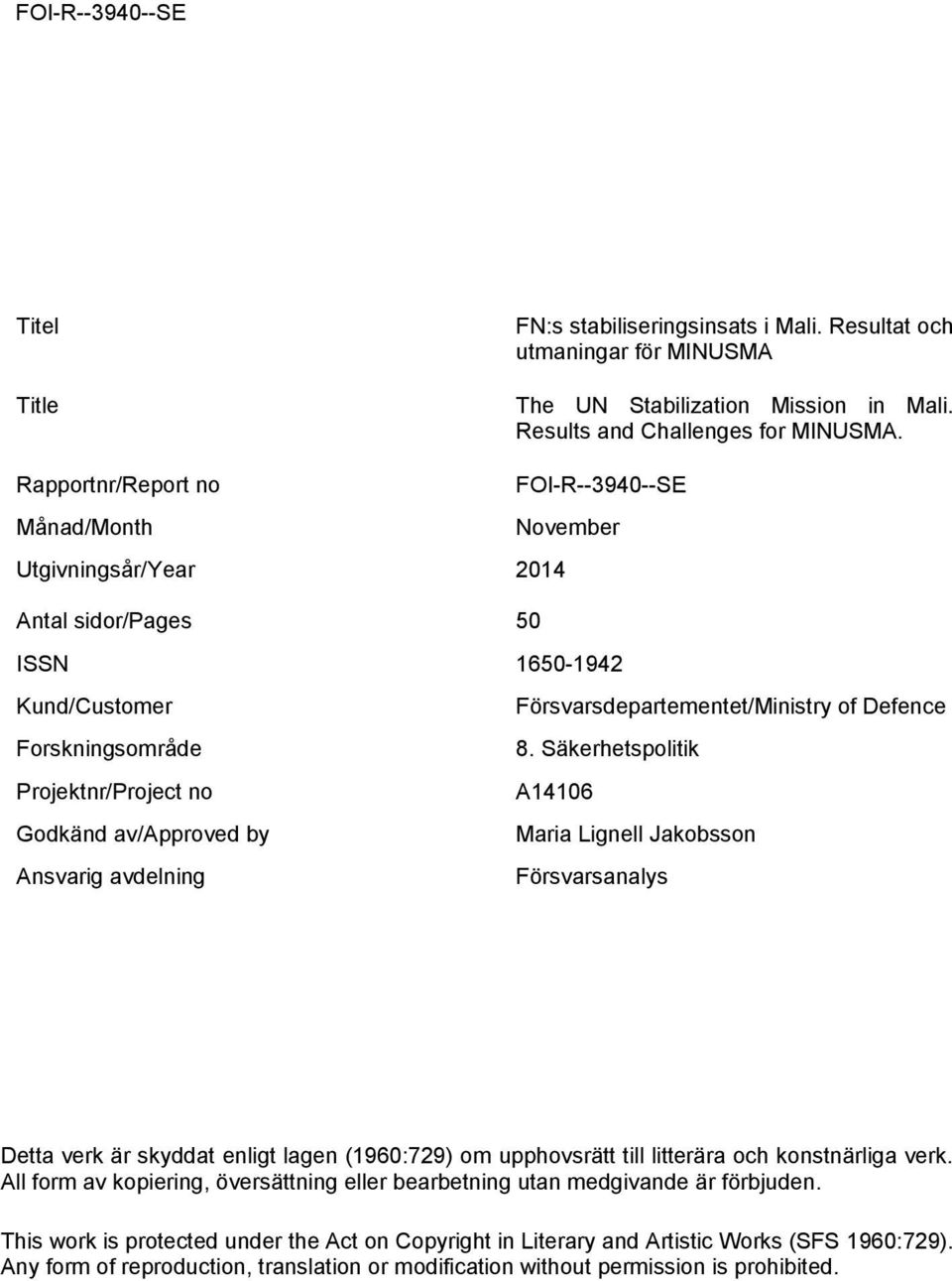 avdelning Försvarsdepartementet/Ministry of Defence 8.