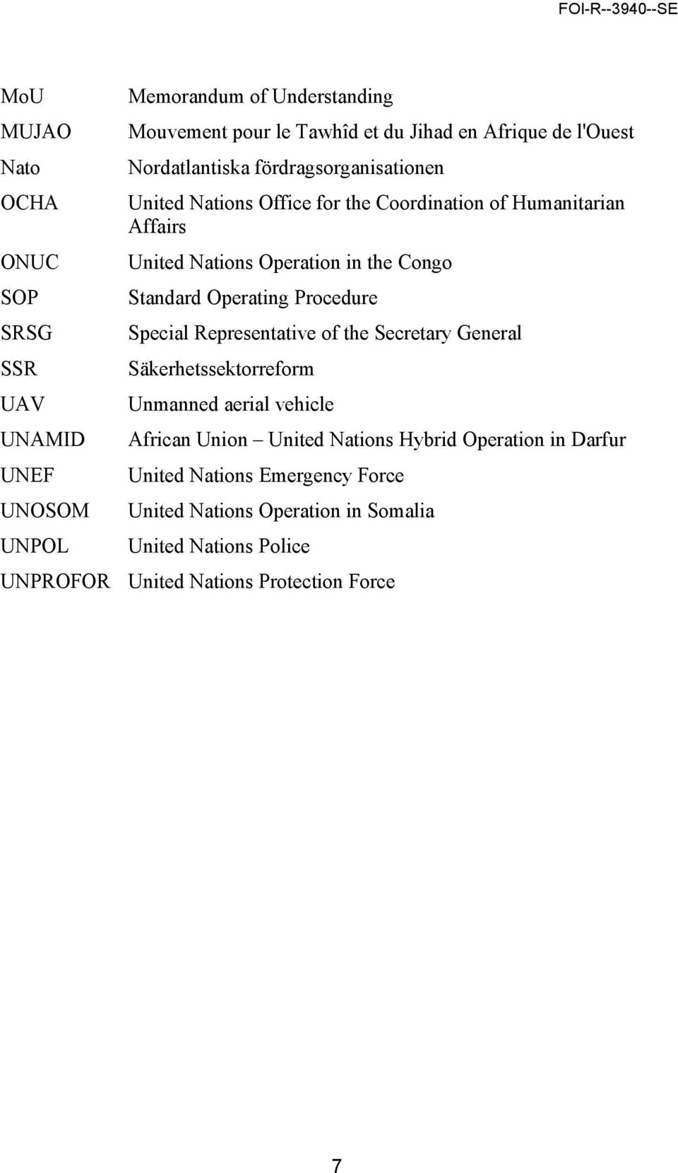 Standard Operating Procedure Special Representative of the Secretary General Säkerhetssektorreform Unmanned aerial vehicle African Union United Nations