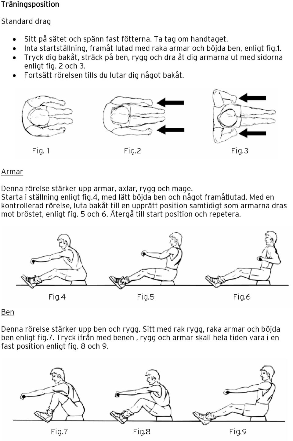 Armar Denna rörelse stärker upp armar, axlar, rygg och mage. Starta i ställning enligt fig.4, med lätt böjda ben och något framåtlutad.