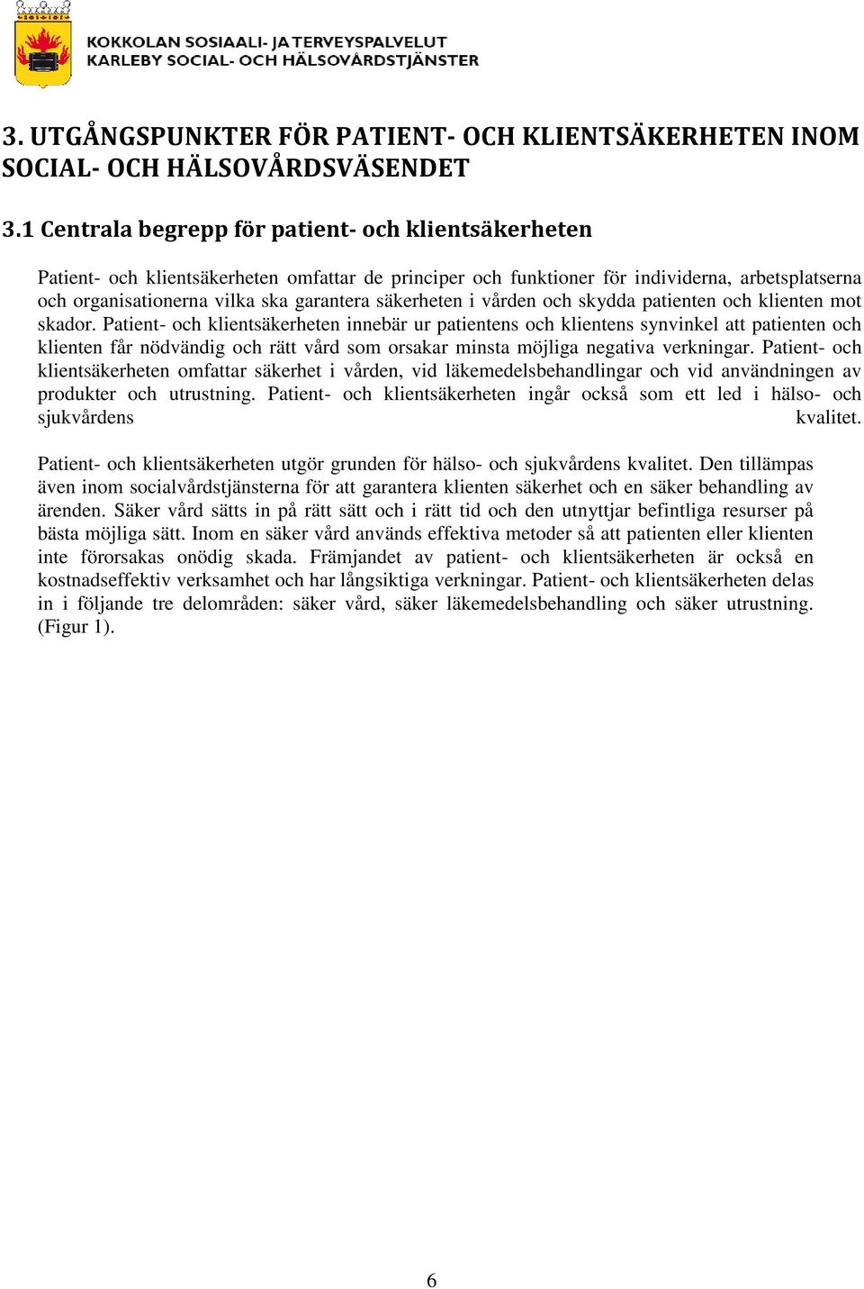 säkerheten i vården och skydda patienten och klienten mot skador.