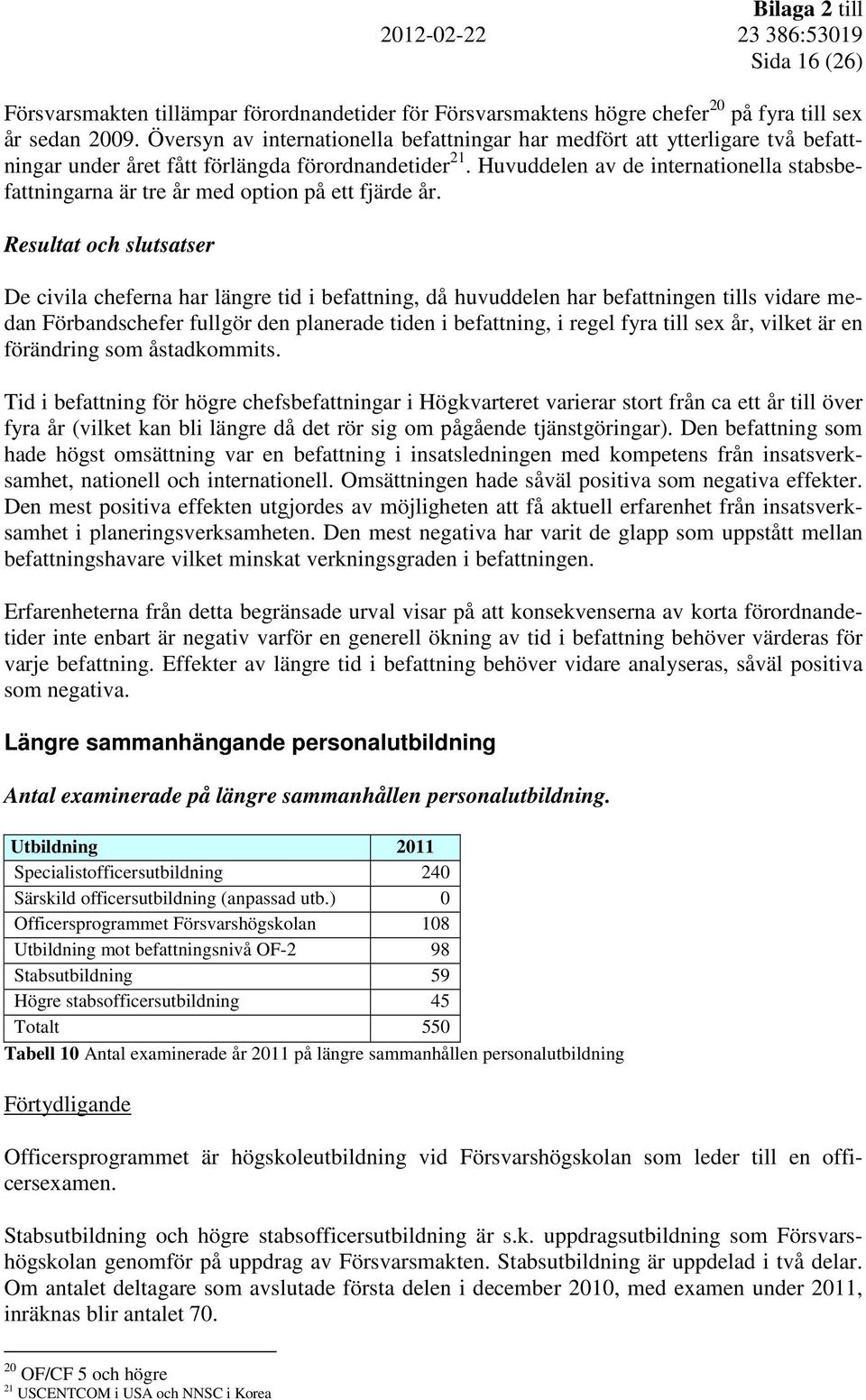 Huvuddelen av de internationella stabsbefattningarna är tre år med option på ett fjärde år.