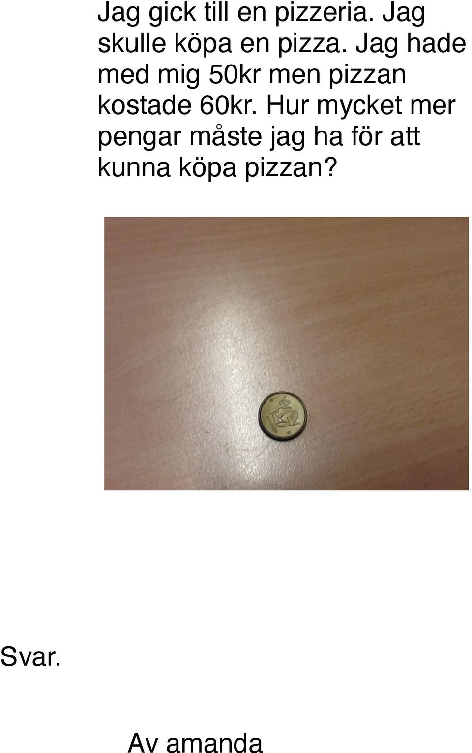 Jag hade med mig 50kr men pizzan kostade