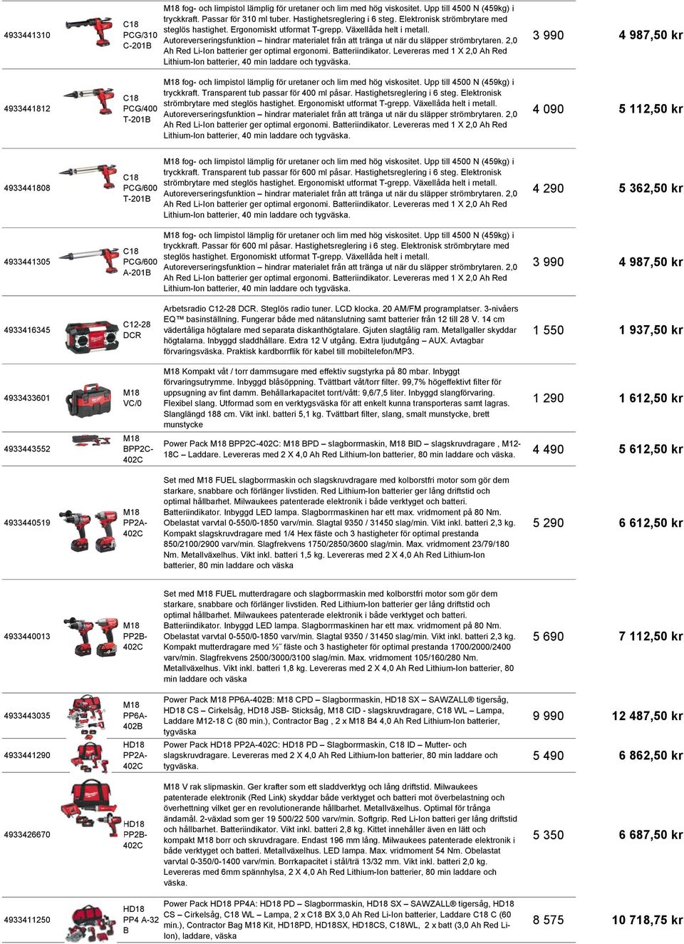 Autoreverseringsfunktion hindrar materialet från att tränga ut när du släpper strömbrytaren. 2, Ah Red Li-Ion batterier ger optimal ergonomi. Batteriindikator.