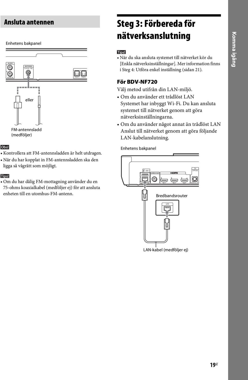 Om du använder ett trådlöst LAN Systemet har inbyggt Wi-Fi. Du kan ansluta systemet till nätverket genom att göra nätverksinställningarna.