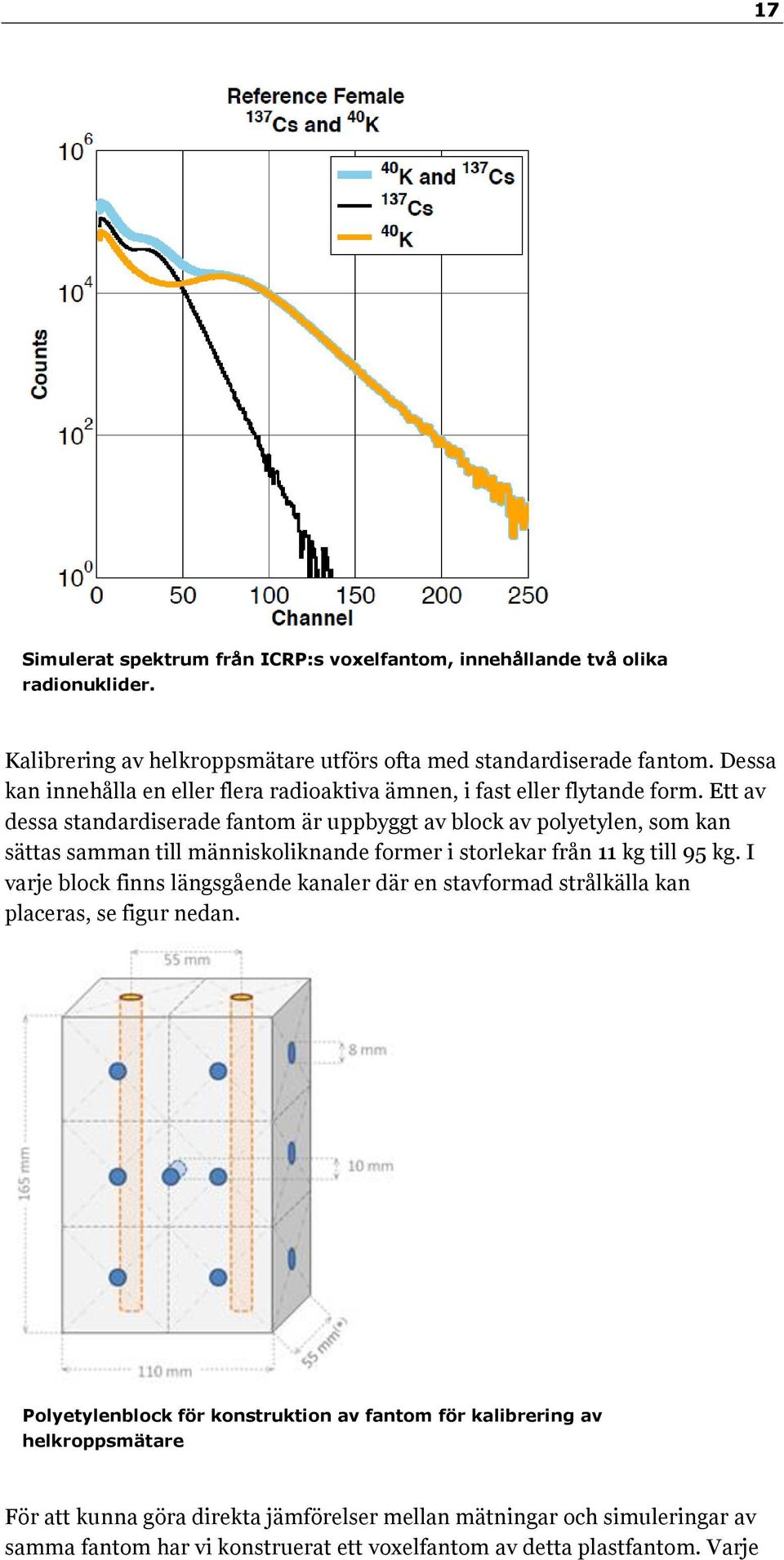 Ett av dessa standardiserade fantom är uppbyggt av block av polyetylen, som kan sättas samman till människoliknande former i storlekar från 11 kg till 95 kg.