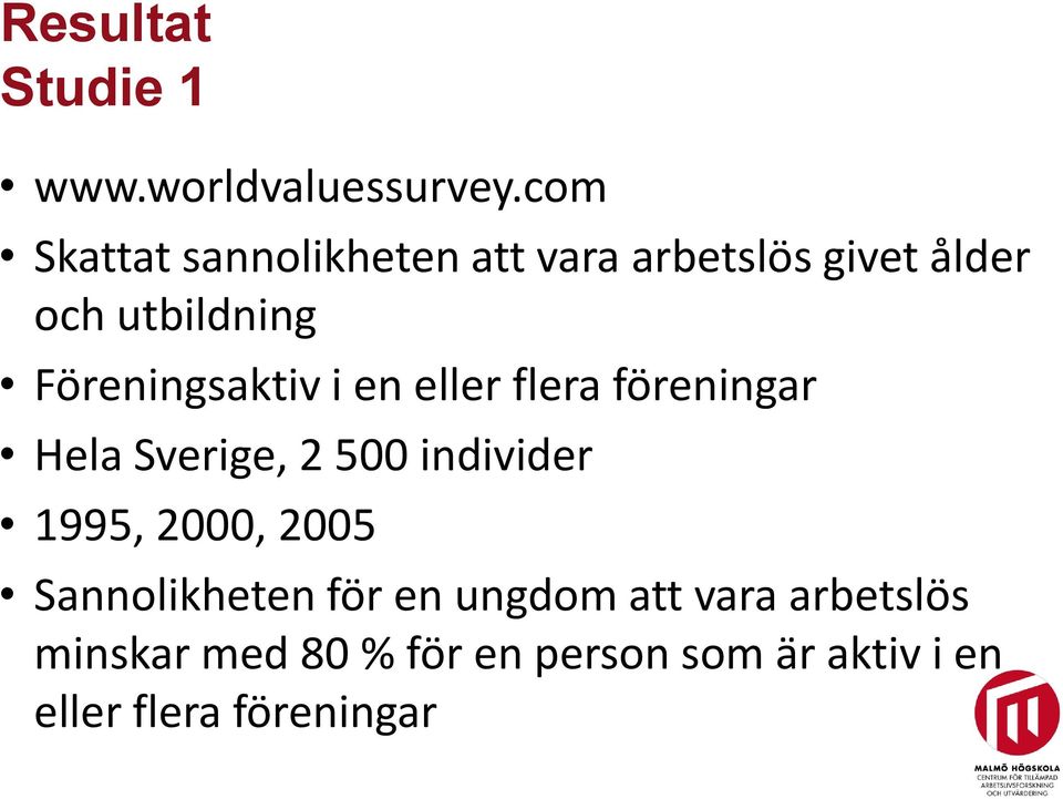 Föreningsaktiv i en eller flera föreningar Hela Sverige, 2 500 individer 1995,