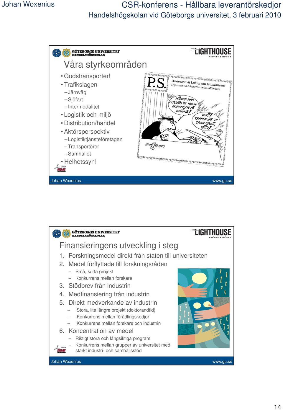 Finansieringens utveckling i steg 1. Forskningsmedel direkt från staten till universiteten 2. Medel förflyttade till forskningsråden Små, korta projekt Konkurrens mellan forskare 3.