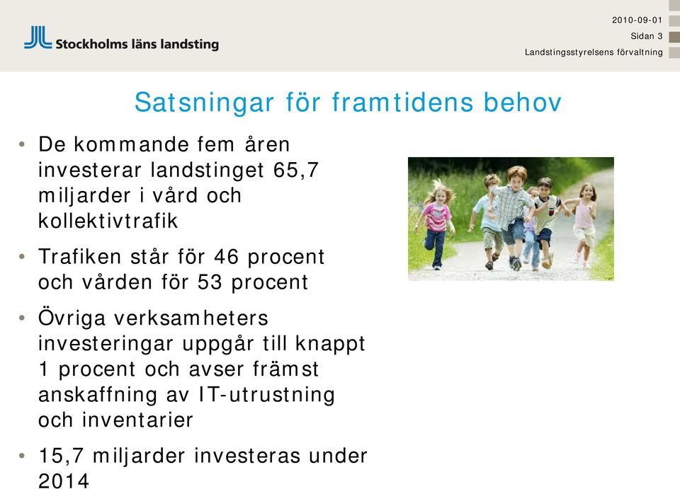 procent och vården för 53 procent Övriga verksamheters investeringar uppgår till knappt 1