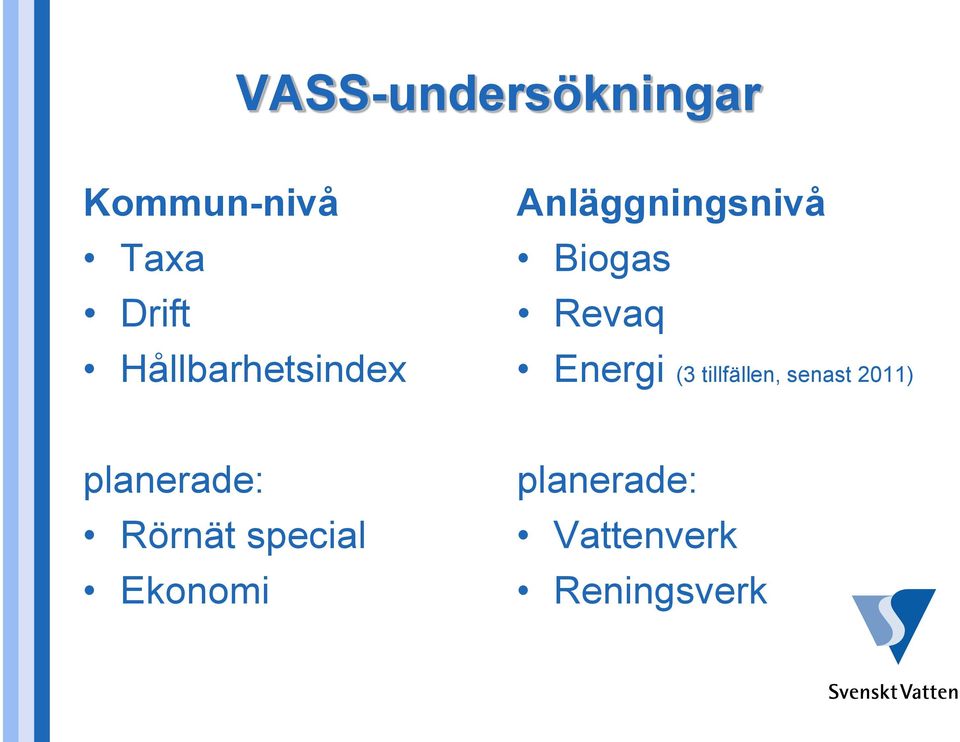 Energi (3 tillfällen, senast 2011) planerade: