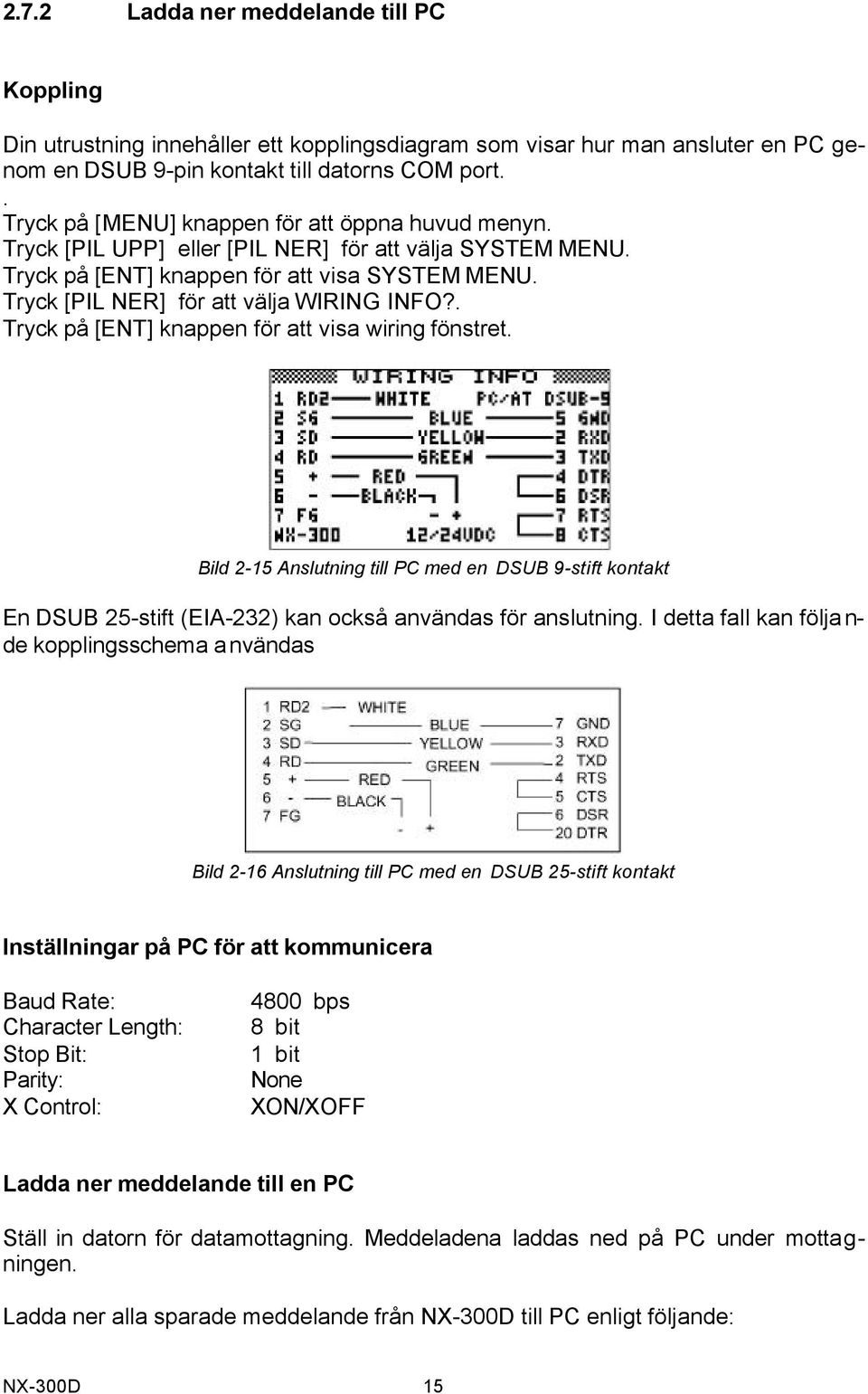 Tryck [PIL NER] för att välja WIRING INFO?. Tryck på [ENT] knappen för att visa wiring fönstret.