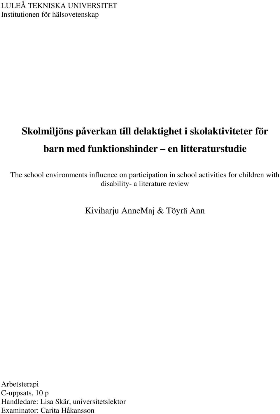 participation in school activities for children with disability- a literature review Kiviharju AnneMaj