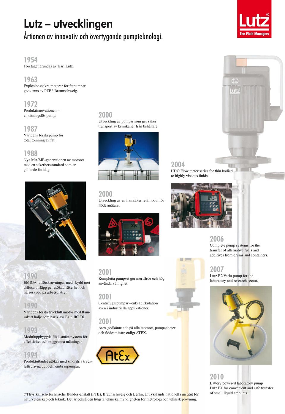 1988 Nya MA/ME-generationen av motorer med en säkerhetsstandard som är gällande än idag. 2004 HDO Flow meter series for thin bodied to highly viscous fluids.