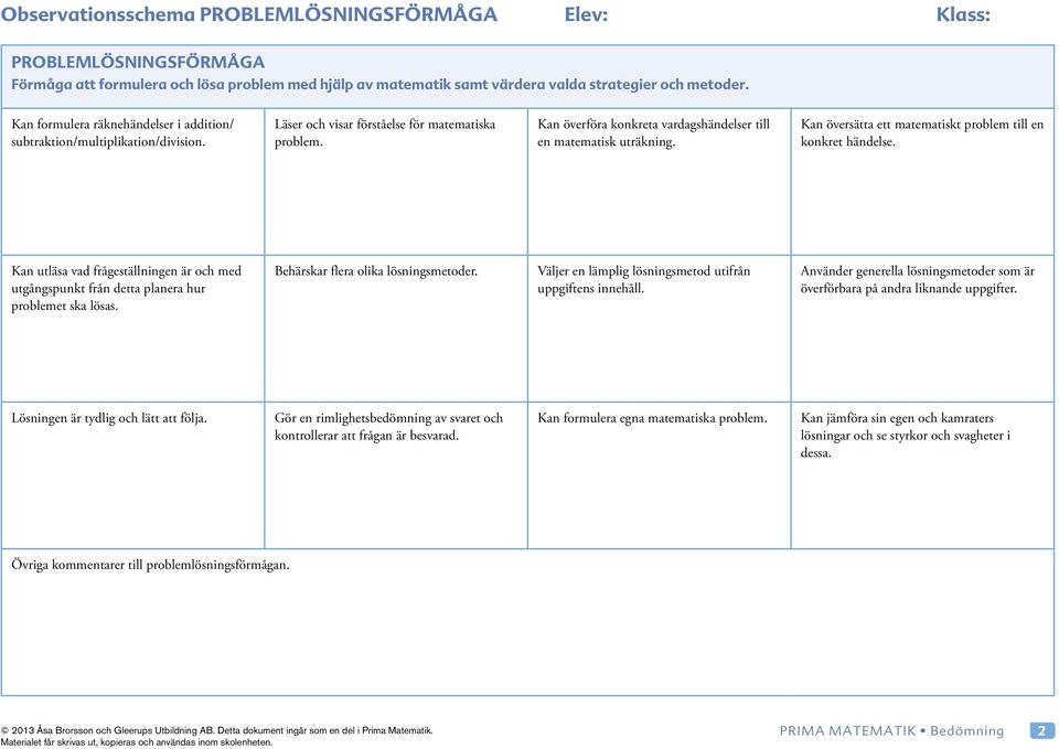 Kan översätta ett matematiskt problem till en konkret händelse. Kan utläsa vad frågeställningen är och med utgångspunkt från detta planera hur problemet ska lösas.